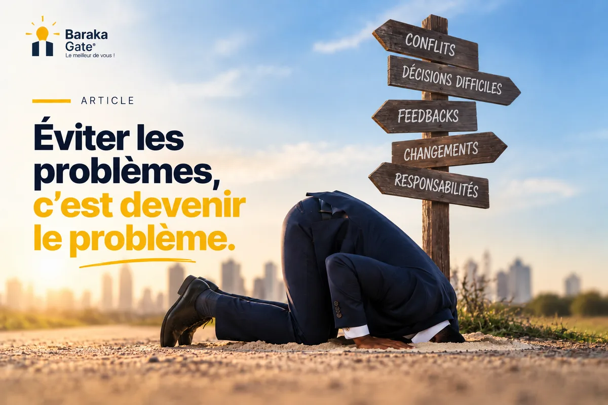 Un dirigeant seul à son bureau, porte entrouverte, contraste avec un couloir animé
